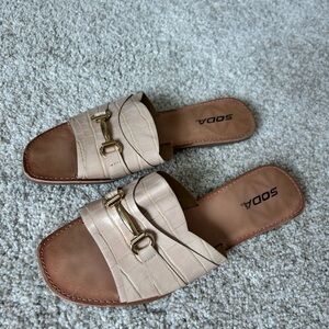 Soda Tan Sandals with Open Back and Flat Sole 10